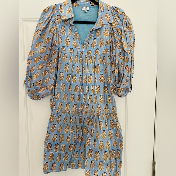 Saule Parc Dresses & Skirts - SAULE PARC Blue Floral Puff-Sleeve Mini Dress
